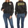 imageWicked womens Wicked Womens Ladies ampamp Juniors Satin Bomber Jacket With Embroidery Applique Patches ampamp Printed LiningBlack