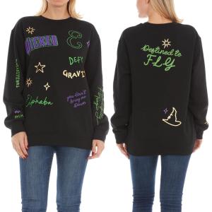 imageWicked Glinda ampamp Elphaba Womens Ladies ampamp Juniors Crewneck Sweatshirt with Embroidery ampamp Chenille Sleeve ampamp Back GraphicsBlack