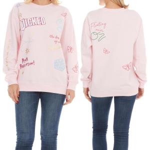 imageWicked Glinda ampamp Elphaba Womens Ladies ampamp Juniors Crewneck Sweatshirt with Embroidery ampamp Chenille Sleeve ampamp Back GraphicsPink