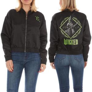 imageWicked womens Wicked Elphaba Womens Ladies ampamp Juniors Satin Bomber Jacket With Embroidery ampamp Metallic Foil Back GraphicBlack