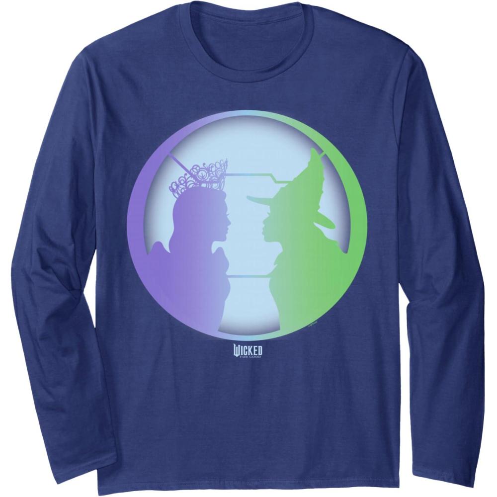 imageWicked for Good Glinda ampamp Elphaba Face to Face Long Sleeve TShirtNavy Blue