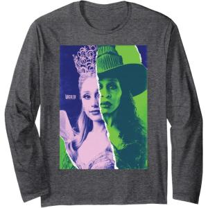 imageWicked for Good Glinda and Elphaba Split Portrait Long Sleeve TShirtDark Heather Grey