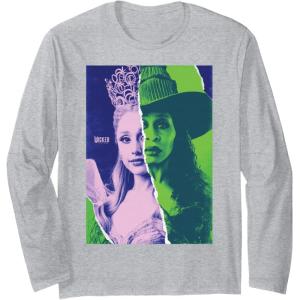 imageWicked for Good Glinda and Elphaba Split Portrait Long Sleeve TShirtHeather Grey