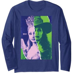 imageWicked for Good Glinda and Elphaba Split Portrait Long Sleeve TShirtNavy Blue