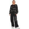 image:imageWicked Womens Ladies amp Juniors Black 2Piece Cropped Sweatshirt amp WideLeg Jogger Set with Iridescent RhinestonesBlack