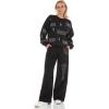 image:imageWicked Womens Ladies amp Juniors Black 2Piece Cropped Sweatshirt amp WideLeg Jogger Set with Iridescent RhinestonesBlack