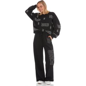 image:imageWicked Womens Ladies amp Juniors Black 2Piece Cropped Sweatshirt amp WideLeg Jogger Set with Iridescent RhinestonesBlack